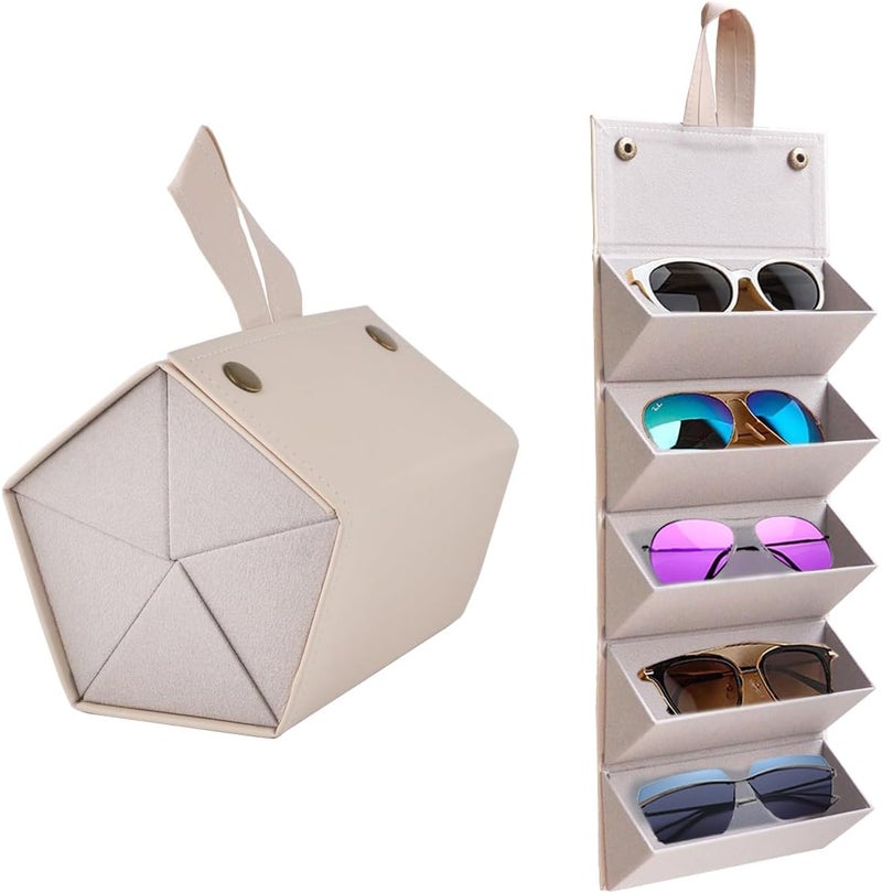 Kenpal Sunglasses Storage Organizer Holder Foldable Travel Case with 5 Slot Compartments for Multiple Glasses - Image 1